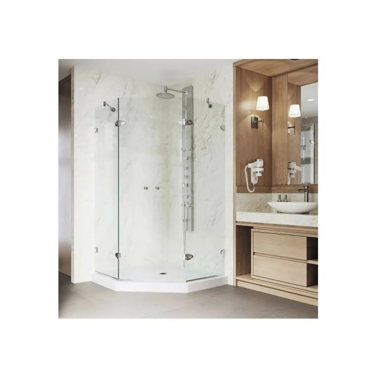 Vigo Gemini 76-3/4" High X 42" Wide X 42-1/8" Deep Hinged Frameless Shower Enclosure With 3/8" Glass - Low Profile Shower Pan Included 4 Vigo Gemini 76-3/4" High X 42" Wide X 42-1/8" Deep Hinged Frameless Shower Enclosure With 3/8" Glass - Low Profile Shower Pan Included - Image 2