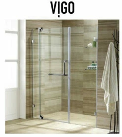 Vigo Piroutte 72" High X 60"-66" Wide Hinged Frameless Shower Door With 3/8" Glass