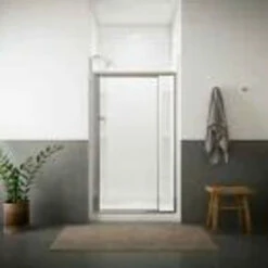 Framed Pivot Shower Door, 69" H X 36 - 42" W, With 1/8" Thick Pebbled Glass