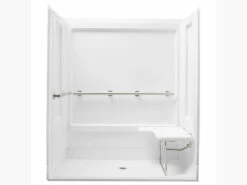Sterling ADA Shower 63-1/4" X 39-3/8" X 73-1/4" Vikrell Shower With Drain Center And Seat Included